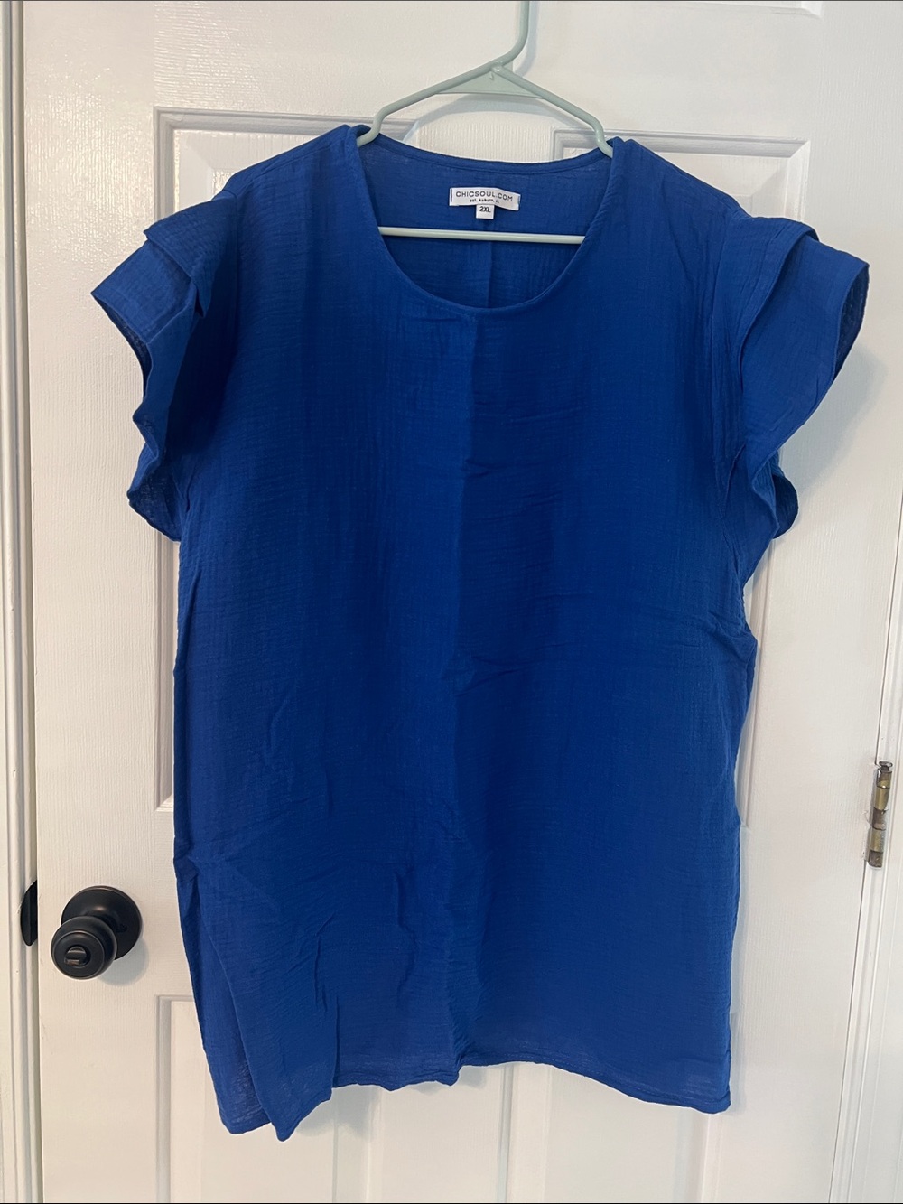 ChicSoul (2XL) Blue flutter Sleeve Scoop Neck top